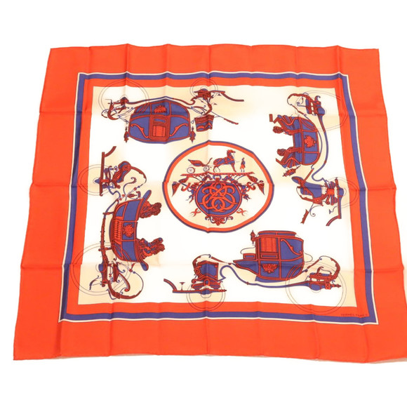 HERMES Scarf Silk Red Blue Auth am705s - Picture 1 of 9
